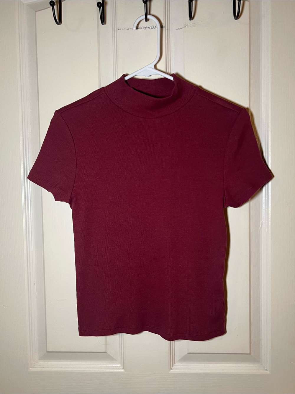 Maeve Short Sleeve Mock Neck Tee - Burgundy